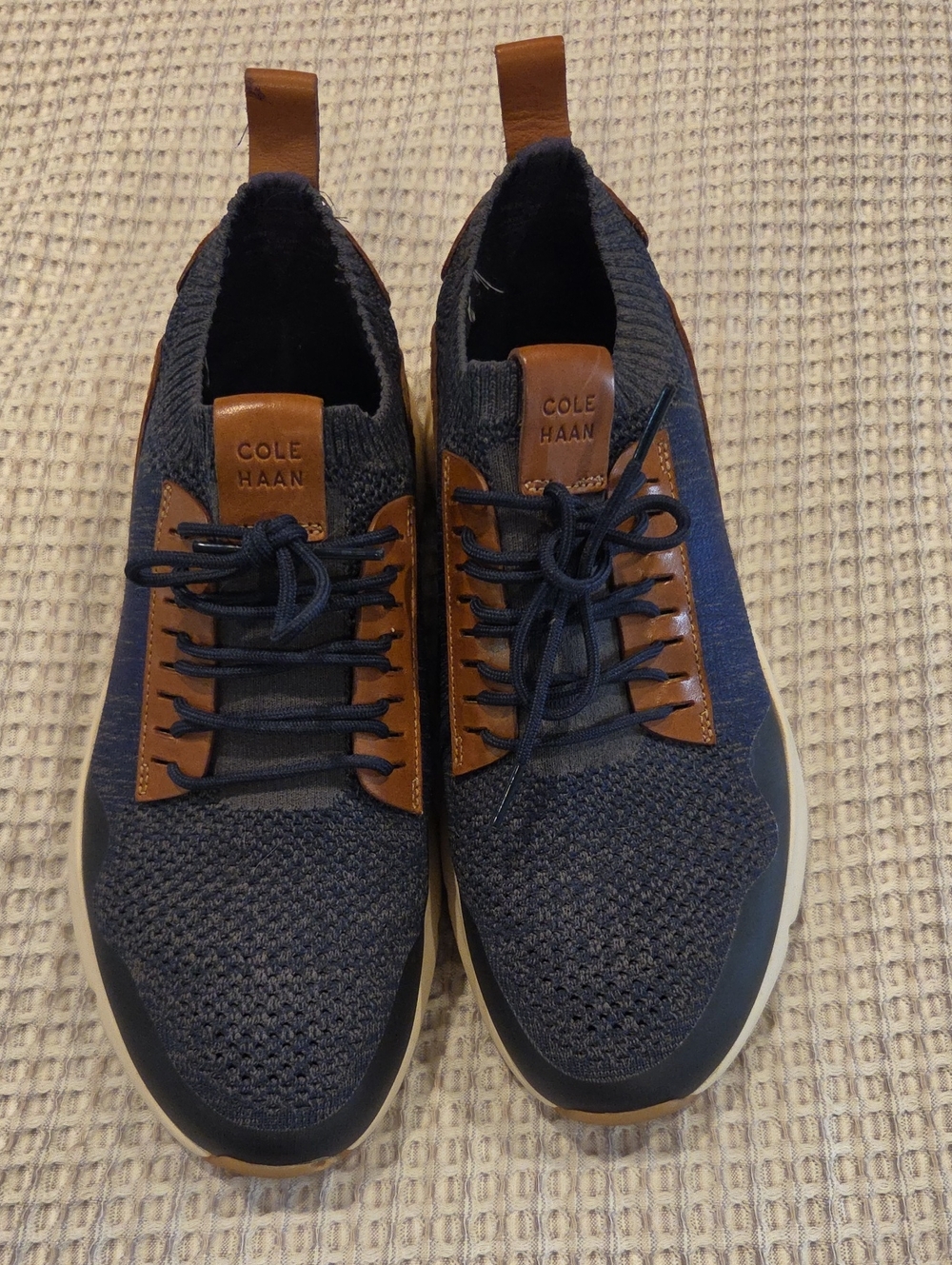 Cole Haan Navy Knit Sneakers with Brown Leather Accents Used Once